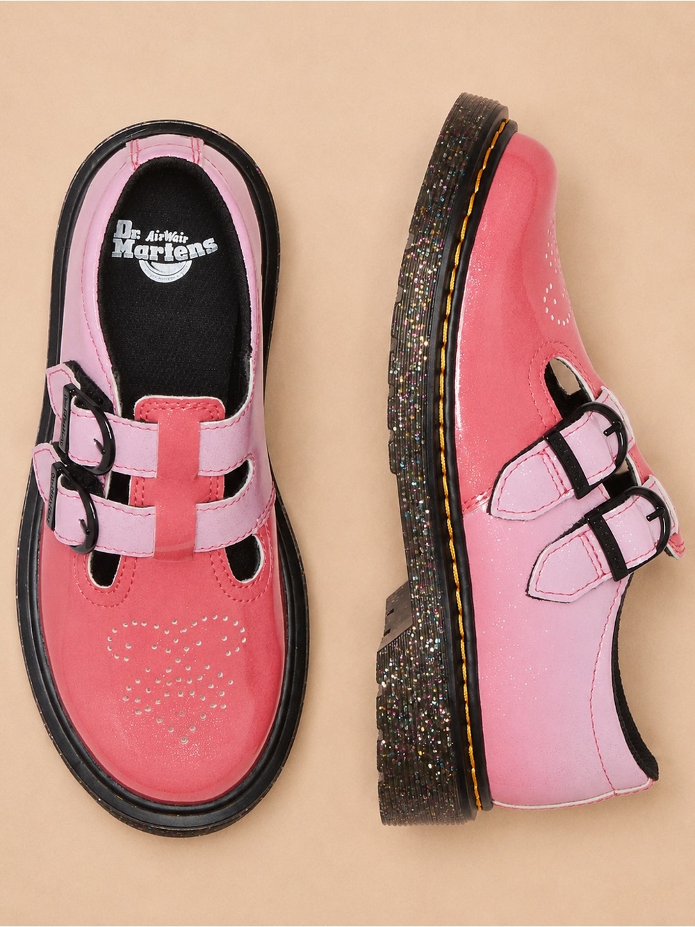 Dr. Martens Pink Glitter Two-Tone Mary Jane Shoes